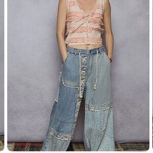 NWT POL Patchwork Wide-Leg Pants